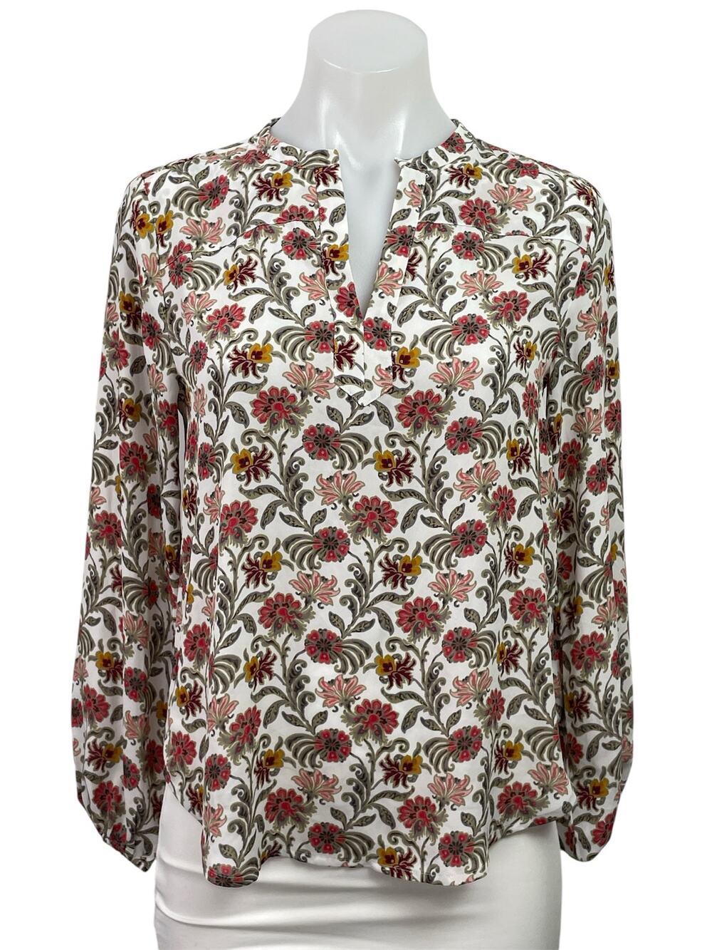LOFT Womens Multicolor Floral print Split V-Neck Long Sleeve Blouse Top Size XSP